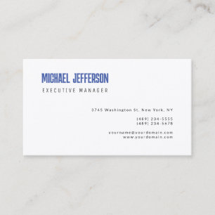 Carte De Visite Premium Silk Moderne Élégant Bleu Bleu Simple Blan