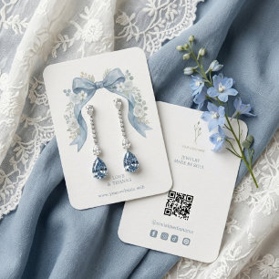 Carte De Visite Présentoir à bijoux à nœud coquet bleu botanique T