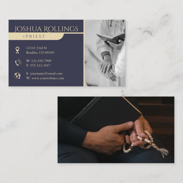 Carte De Visite Prêtre | Votre photo Christian (Devant / Derrière)