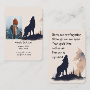 Carte De Visite Prière commémorative Loup solitaire Howling animal