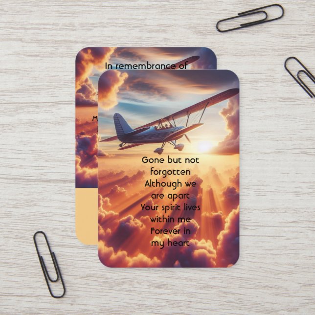 Carte De Visite Prière de photographie commémorative Avion pilote  (Devant/Arrière en situation)