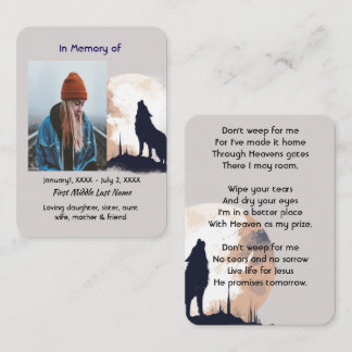 Carte De Visite Prière du Mémorial chrétien Loup solitaire Howling