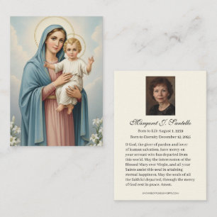 Carte De Visite Prière funéraire catholique Marie Jésus Mémorial