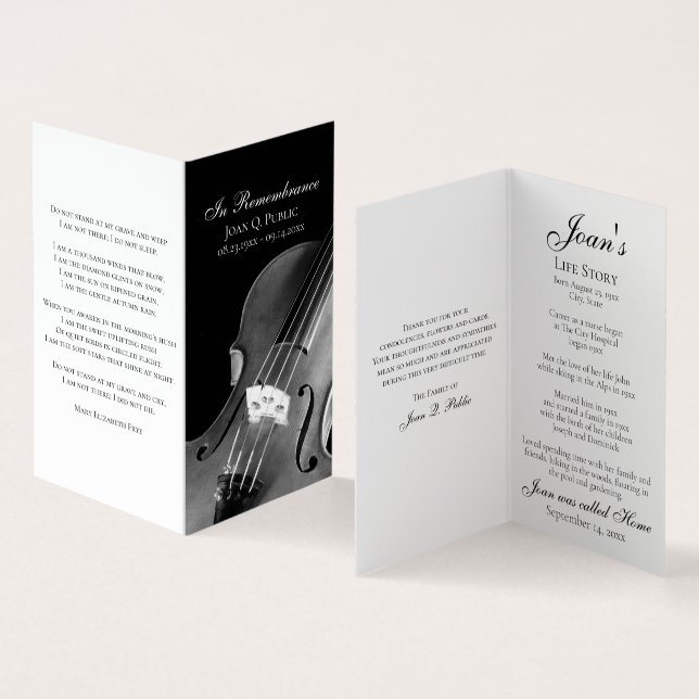 Carte De Visite Prière funéraire du musicien de violon (Intérieur et extérieur)