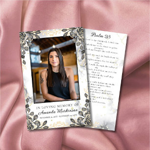 Carte De Visite Prière funéraire en marbre floral noir et or