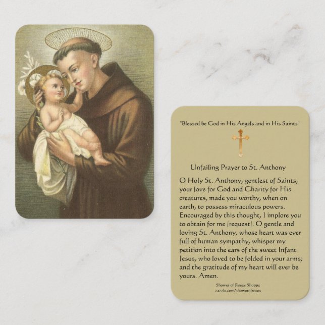 Carte De Visite Prière inébranlable au saint Anthony de Padu (Devant / Derrière)