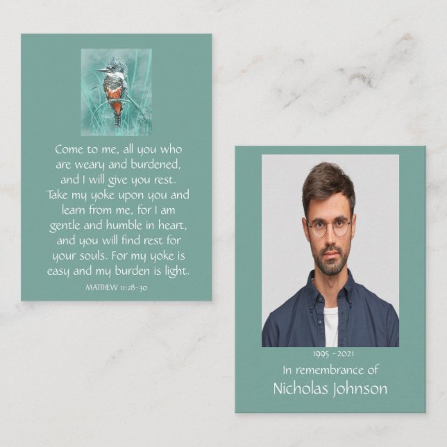 Carte De Visite Prière photo commémorative Kingfisher (Devant / Derrière)