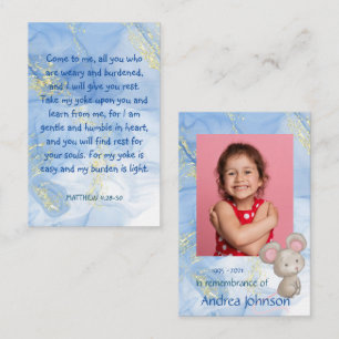 Carte De Visite Prière Photo Memorial Cute Petite Souris Enfants