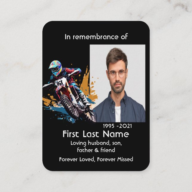 Carte De Visite Prière photo Memorial Motocross Motorcycle Racing (Dos)