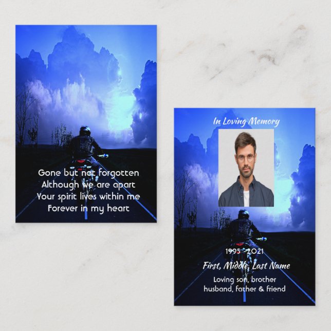 Carte De Visite Prière photo Memorial Motorcycle Biker (Devant / Derrière)