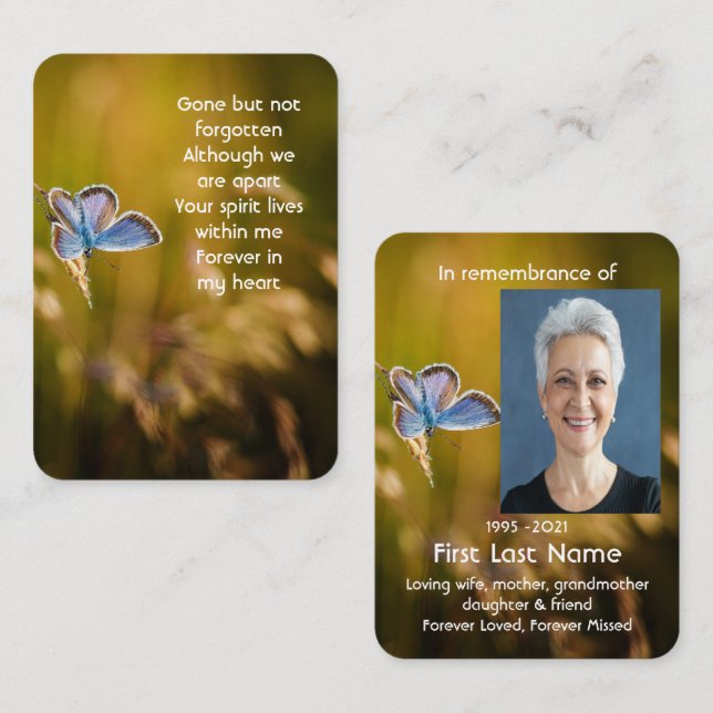 Carte De Visite Prière Photo Memorial Papillon Jardin Nature (Devant / Derrière)