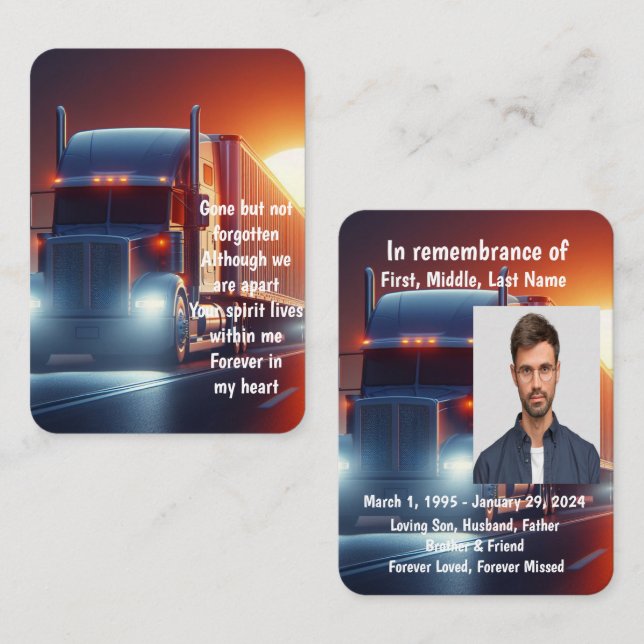 Carte De Visite Prière photo Memorial Semi-camion Tracteur-remorqu (Devant / Derrière)