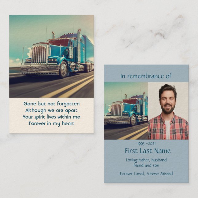 Carte De Visite Prière photo mémorial Semi Transport Camion person (Devant / Derrière)