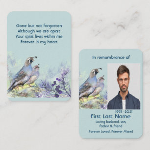 Carte De Visite Prière photo Memorial Watercolor California Quail