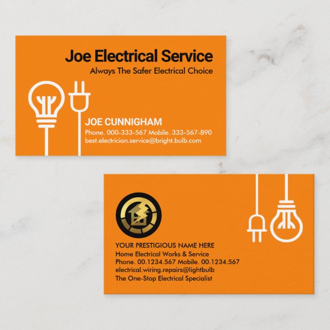 Carte De Visite Prise d'alimentation électrique à bulbe brillante (Devant / Derrière)