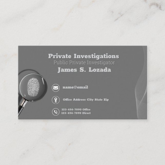 Carte De Visite private investigator business cards Detective  (Devant)