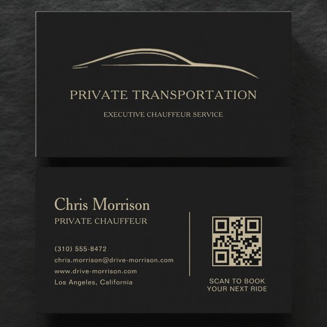 Carte De Visite Private Transportation QR Code Black & Gold (Créateur téléchargé)