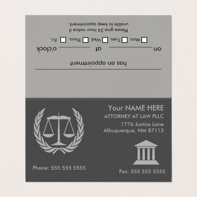 Carte De Visite Procureur à la loi Modern Grey Nomination (Extérieur déplié)