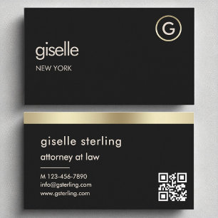 Carte De Visite Procureur de la loi Black QR Code Gold Foil