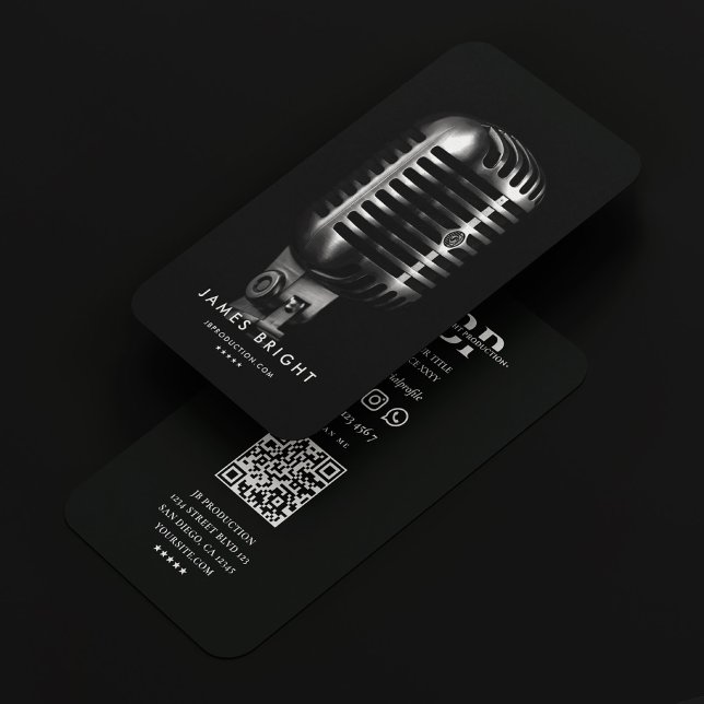 Carte De Visite Producteur de musique moderne chanteur Black Silve (Modern Music Producer Singer Black Silver Mic Business Card
)