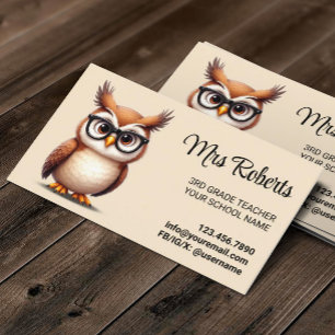 Carte De Visite Professeur Cute Owl Éducateur Professionnel