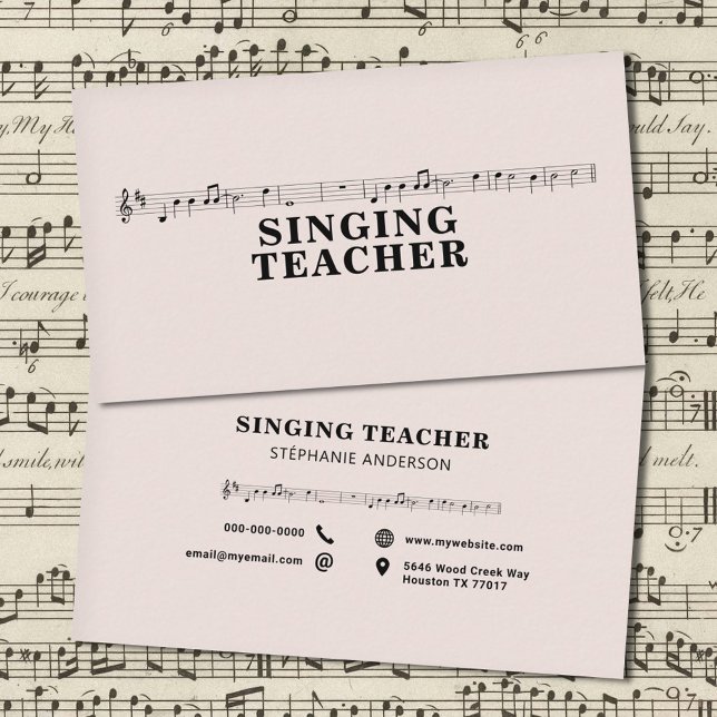 Carte De Visite Professeur de chant - Fiche musicale (Singing Teacher - Music Sheet Business Card)