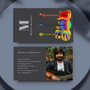 Carte De Visite Professeur de Guitare Musicien Photo Personnalisée
