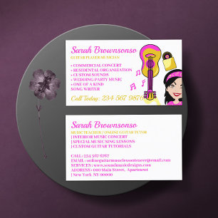 Carte De Visite Professeur de Guitare Musicienne Rose Jaune Fille