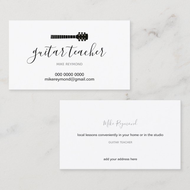 Carte De Visite professeur de musique cool moderne . cours de guit (Devant / Derrière)