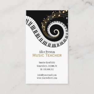 Carte De Visite Professeur de musique   Élégant clac spiral blanc 