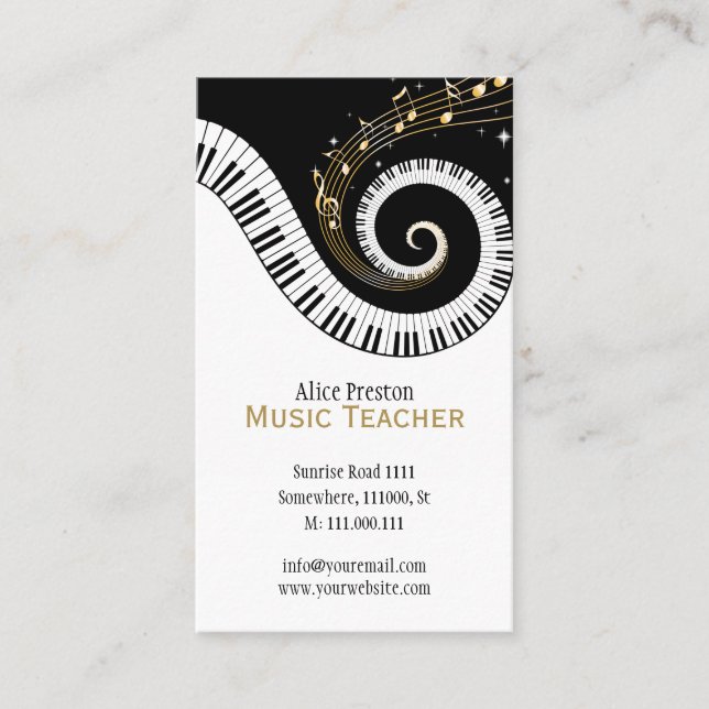 Carte De Visite Professeur de musique | Élégant clac spiral blanc  (Devant)