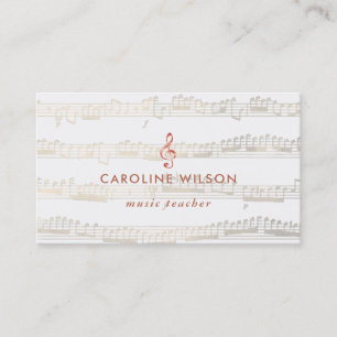 Carte De Visite professeur de musique élégante rose or clef