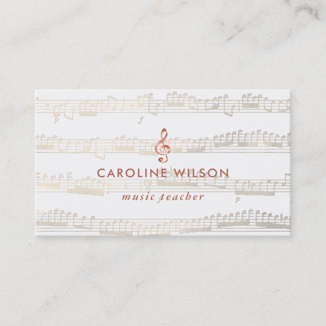 Carte De Visite professeur de musique élégante rose or clef (Devant)