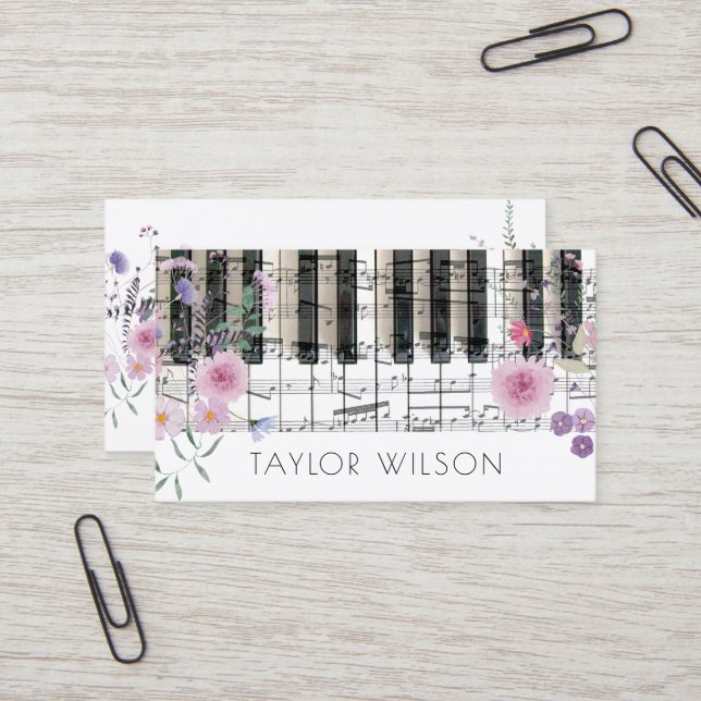 Carte De Visite professeur de musique fleur sauvage (Devant/Arrière en situation)