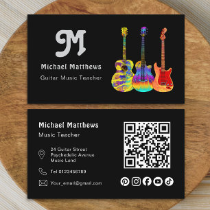 Carte De Visite Professeur de Musique Guitare Musique QR Code Rése