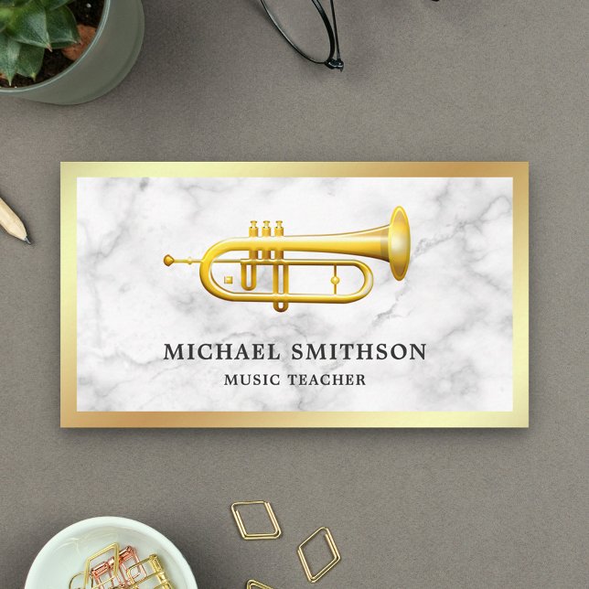 Carte De Visite Professeur de musique Marbre blanc Gold Foil Trump (Créateur téléchargé)