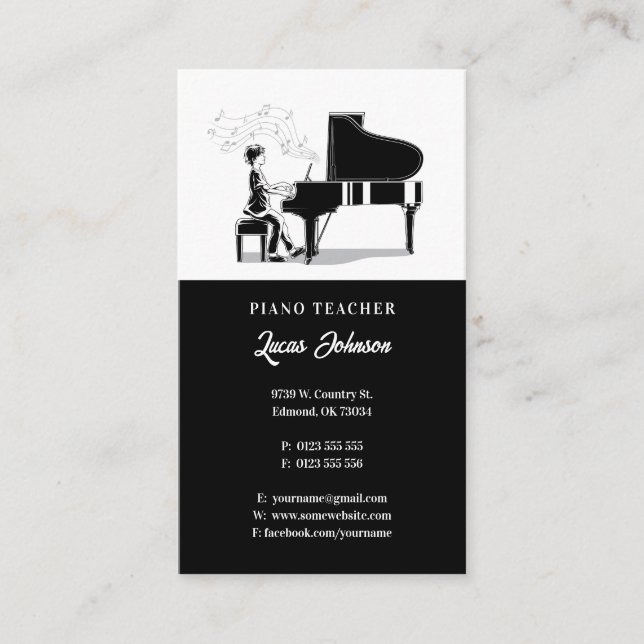 Carte De Visite Professeur de musique | Pianiste (Devant)