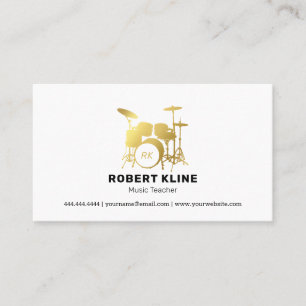 Carte De Visite Professeur de musique pour tambours  Batteur Gold