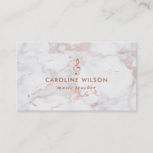 Carte De Visite professeur de musique rose clef or sur marbre rose