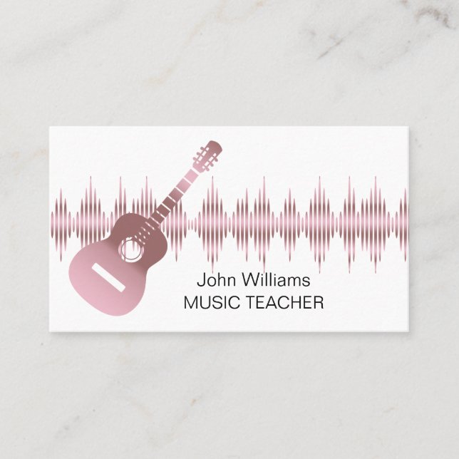 Carte De Visite Professeur de musique Rose Gold Guitare Musicien É (Devant)