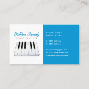 Carte De Visite Professeur de musique   Touches de piano noir blan