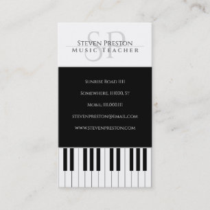 Carte De Visite Professeur de musique   Touches de piano noir blan