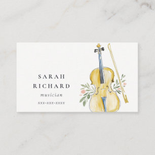 Carte De Visite Professeur de Musique Violon à l'Aquarelle Élégant
