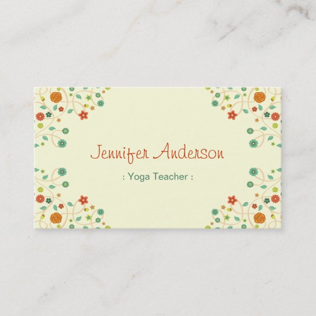 Carte De Visite Professeur de Yoga - Chic Nature Élégante (Devant)