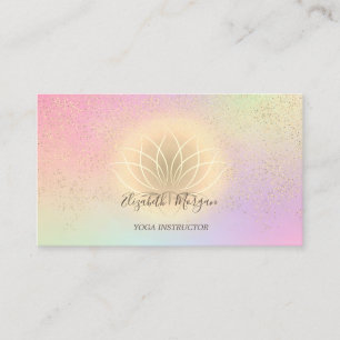 Carte De Visite Professeur de yoga confettis lotus doré holographi