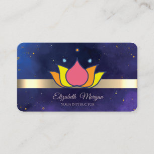 Carte De Visite Professeur de yoga fleur de lotus à rayure dorée