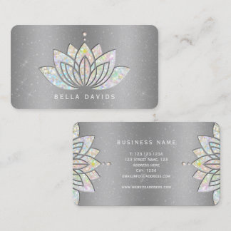 Carte De Visite Professeur de Yoga Mandala Lotus Pailleté Argent