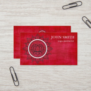 Carte De Visite Professeur de yoga Mandala Rouge et Or Moderne