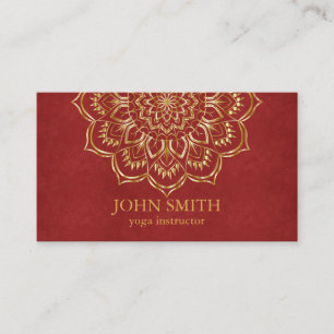 Carte De Visite Professeur de yoga Mandala Rouge et Or Moderne