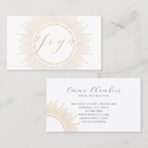Carte De Visite Professeur de Yoga Minimaliste Mandala Soleil Doré
